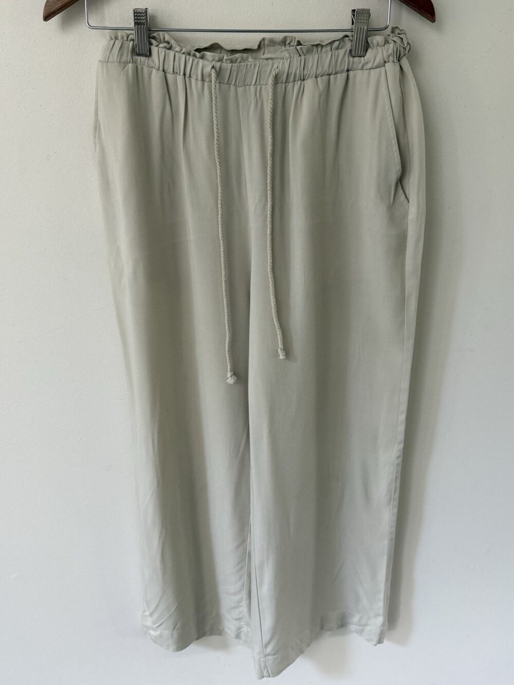 Rag Poets Womens Wide Leg Linen Pants Size M Beige High Waisted Crop Boho Casual